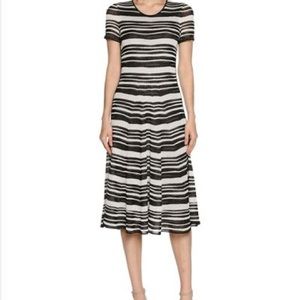 Armani Striped Ottoman Dress Black White Midi Sz M